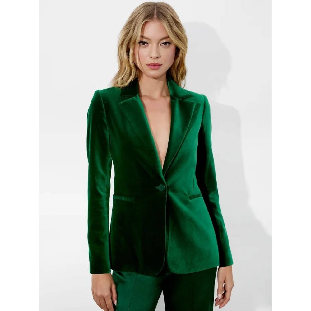 Alice + Olivia Macey Velvet Blazer Forest Green Jacket One-Button Notch‎ Lapel 2